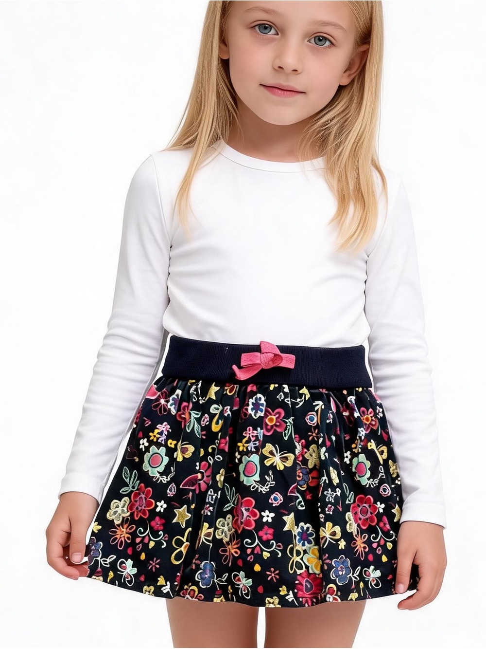 Cynthia Rowley Black Floral Kids Skort with Pink Bow